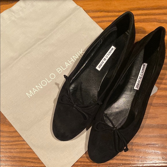 Manolo Blahnik Black Suede Ballerina Flats - Picture 1 of 8